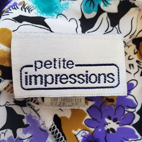 Vintage 80s Impressions Purple Floral Blouse - Picture 5 of 6